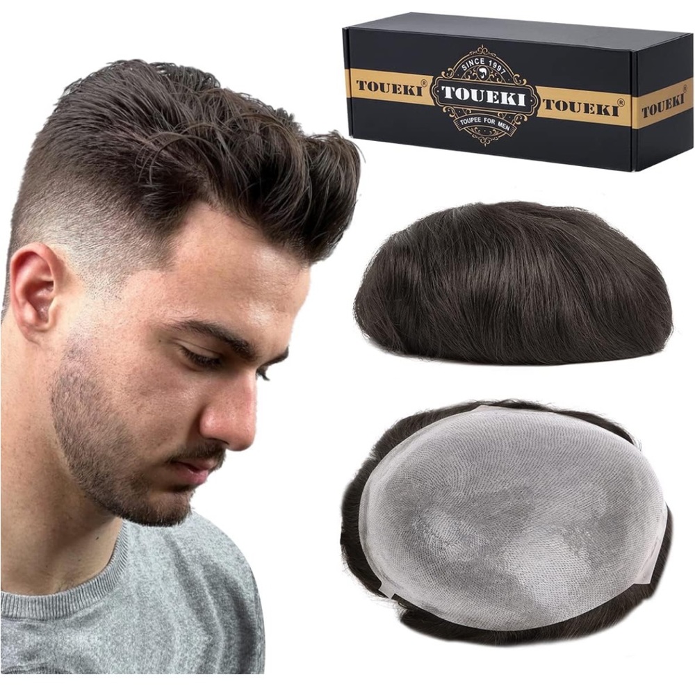 Toupee, 8x10 Inch 0.06mm Thin PU Skin Toupee Human Hair, Dark Brown